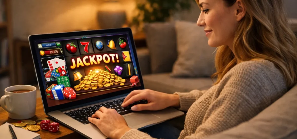 Kvinna vid nätcasino