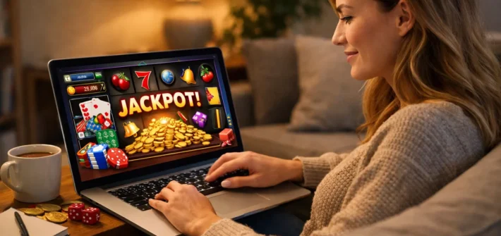 Kvinna vid nätcasino